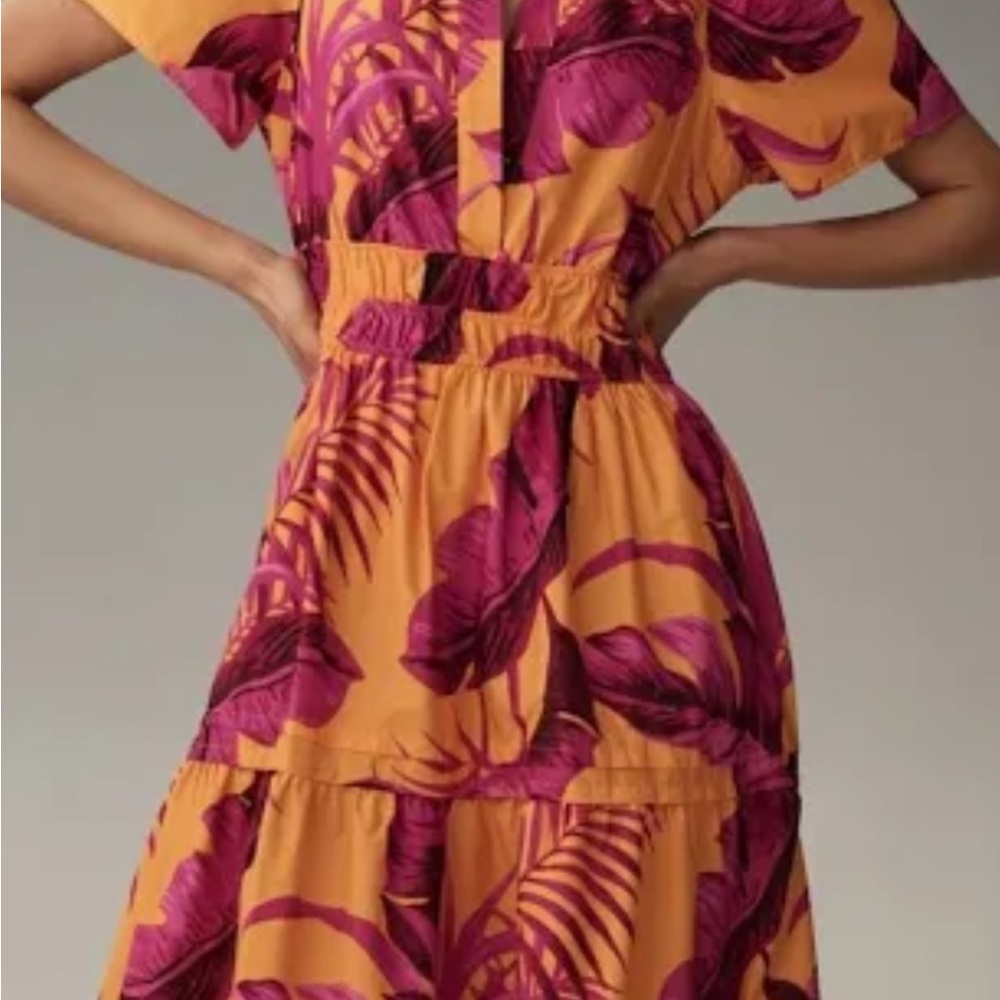 Vibrant Leaf Print Midi Dress